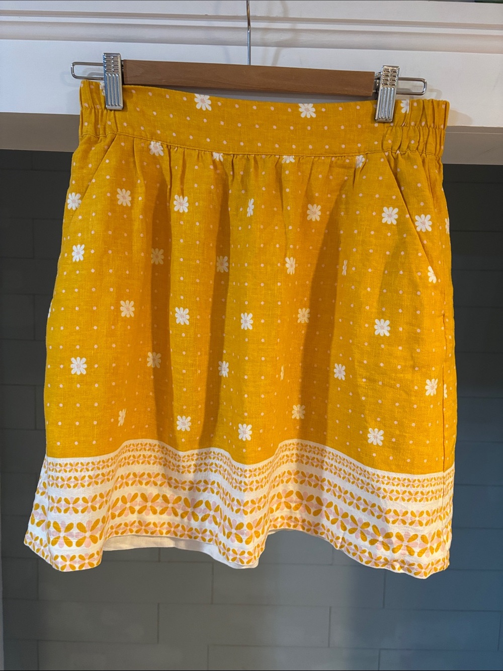 LOFT Yellow Floral Border Mini Skirt